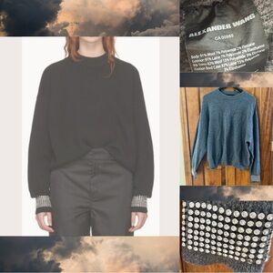 Alexander Wang Gray Italian Sweater with Crystal Embellishment